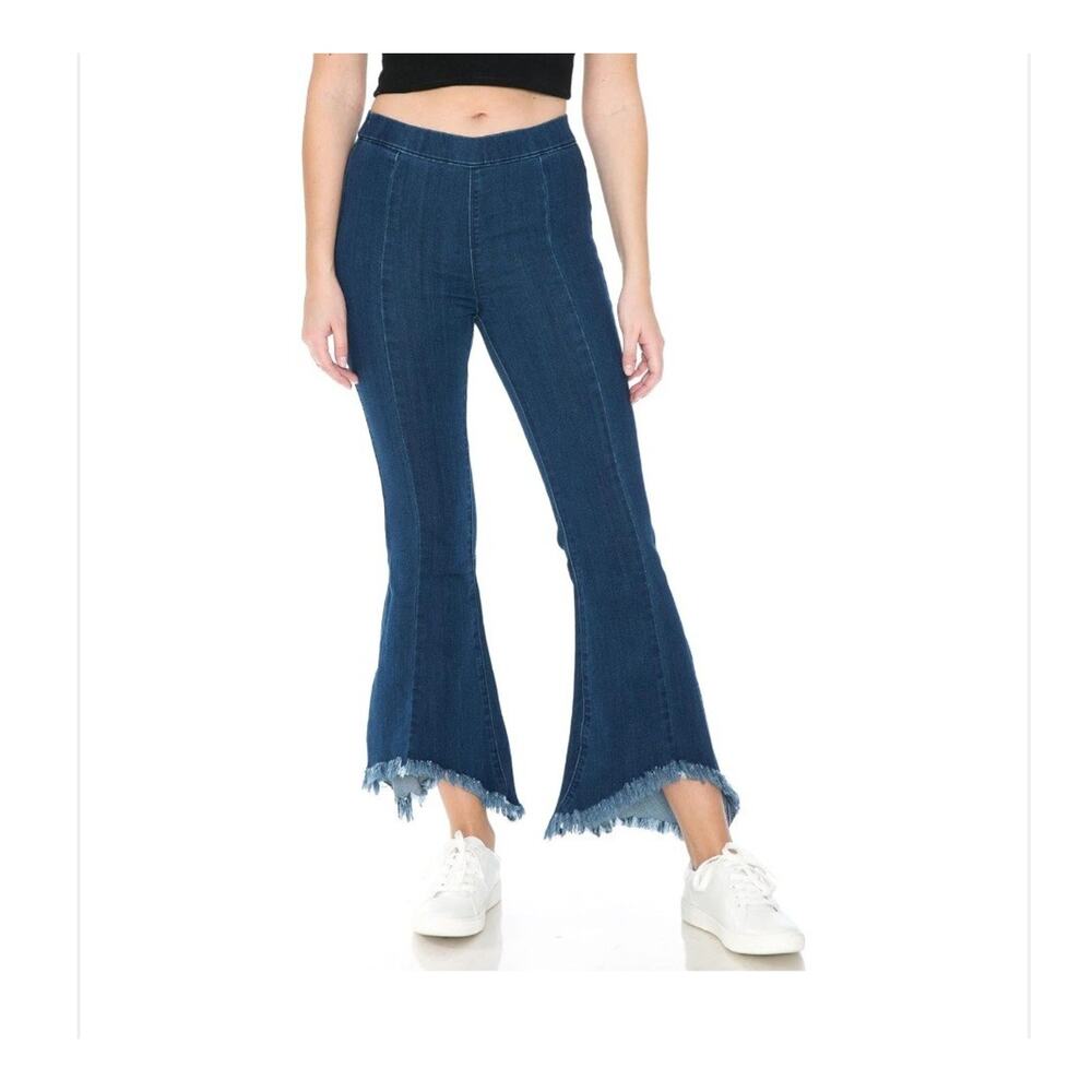 Cello Jeans Womens Juniors Mid Rise Pull on Jegging Crop Hi Low Flare Jeans M